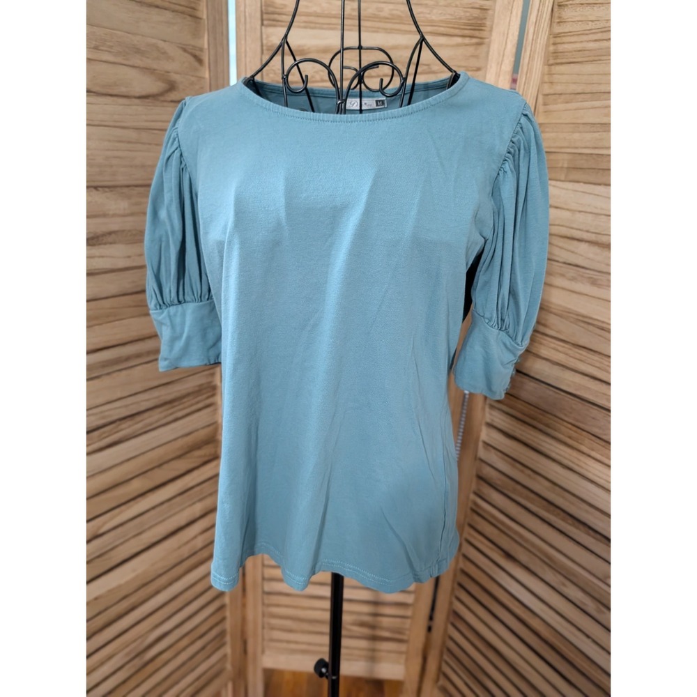 Puff-Sleeve Blouse in Dusty Teal